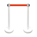 VIP Crowd Control Retractable Belt Stanchion Queue Safety Barrier Set, 36" Ht, 78" Belt (2 WHT Posts Red Belt)