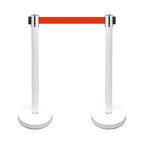 VIP Crowd Control Retractable Belt Stanchion Queue Safety Barrier Set, 36" Ht, 78" Belt (2 WHT Posts Red Belt)