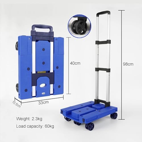 Heavy Duty Folding Hand Truck with 360° Rotating Wheels - Portable Trolley for Easy Luggage, Shopping & Cargo Transport - Space-Saving Design for Home & Travel Use