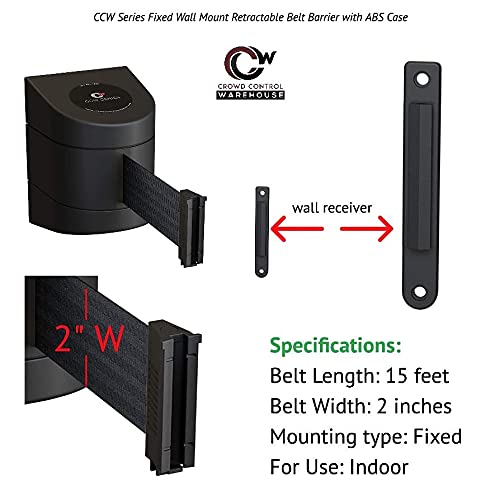 Crowd Control Warehouse - CCW Series WMB-220 Fixed Wall Mount Retractable Belt Barrier - 15 Foot, Caution Do Not Enter Belt with Black ABS Case