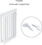 unipaws 36”H Free Standing Pet Gate for Dog and Cat, Wooden Dog Gates for Doorway, Stairs, Room Divider, Step Over Foldable Pet Fence for The House, Expandable Barrier, Indoor Use, White