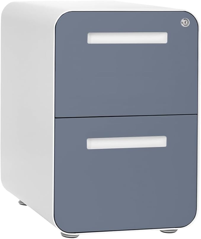 Laura Davidson Furniture Stockpile 2 Drawer Mobile File Cabinet with Lock - Under Desk Metal Filing Cabinet, Legal/Letter File Folders, Wheels and Stationary Feet, Pre-Assembled, Coastal Blue