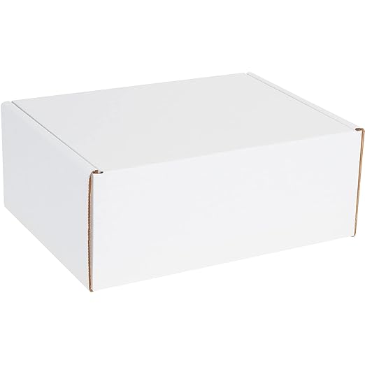 Box USA 12" Deluxe Shipping Boxes 12 1/8"L x 9 1/4"W x 5"H, 50-Pack - White Box Mailers for Packaging, Storage, Gifts or Bulk Business Orders