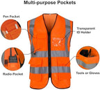 Reflective Safety Vest for Men Women 6 Pockets High Visibility Construction Work Vest, Class 2, Meets ANSI Standards