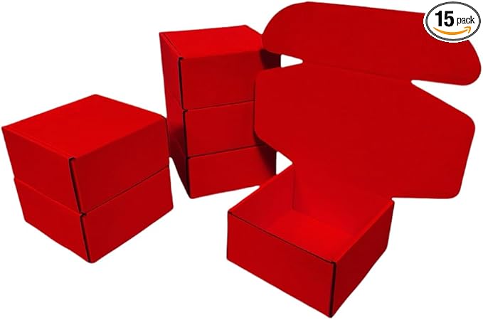 15 Pcs 6 x 6 x 3 inches Corrugated Cardboard Gift Boxes Recyclable Shipping Boxes for Mailing & Holidays, Wedding, Birthday, Gifts Packaging (Red, 6 x 6 x 3")