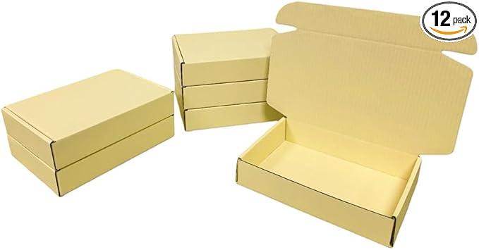 12 Pcs 14.2 x 11.8 x 2.4 inches Large Szie Corrugated Cardboard Gift Boxes Recyclable Shipping Boxes for Mailing & Holidays, Wedding, Birthday, Gifts Packaging (Butter Yellow, 14.2 x 11.8 x 2.4")