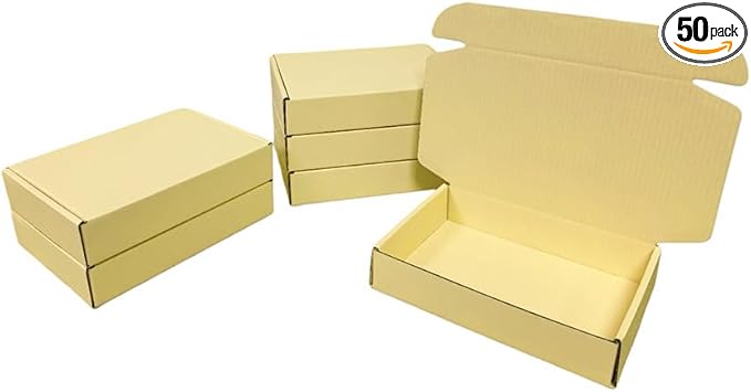50 Pcs 11.8 x 8.5 x 2 inches Large Size Corrugated Cardboard Gift Boxes Recyclable Shipping Boxes for Packing Jewelry Ornament Gift Craft Packaging Supplier (Butter Yellow, 11.8 x 8.5 x 2")