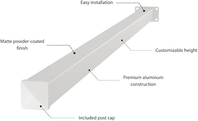4" x 4" x 7' White Aluminum Post Kit – Concrete Mount, Powder-Coated, Easy Install Deck Railing & Fence Support for Patio, Yard & Garden Projects