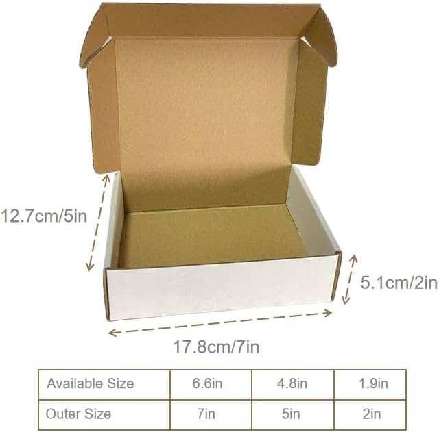 7x5x2 Shipping Boxes Set of 50, White Small Corrugated Cardboard Box, Mailer Box