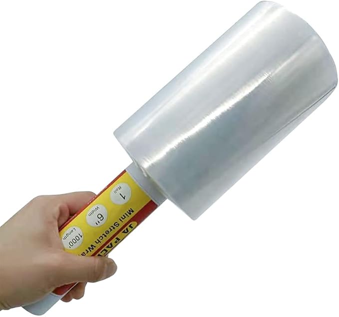 Stretch Wrap Clear Plastic Wrap Roll 6 inch X 1000Ft 80 Guage Industrial Mini Stretch Wrap Film with Handle for Moving,Shipping,Packing Fuiniture Adhering Shrink Film