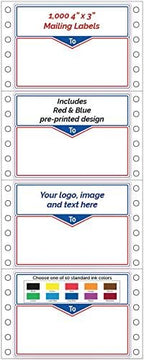 Shipping Stickers, Custom Printed Continuous Pinfeed - Your Logo, Image or Text Imprinted 1-Color, Pinfed, 4" x 3" for Business Mailing (1000)