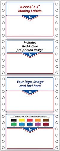 Shipping Stickers, Custom Printed Continuous Pinfeed - Your Logo, Image or Text Imprinted 1-Color, Pinfed, 4" x 3" for Business Mailing (1000)