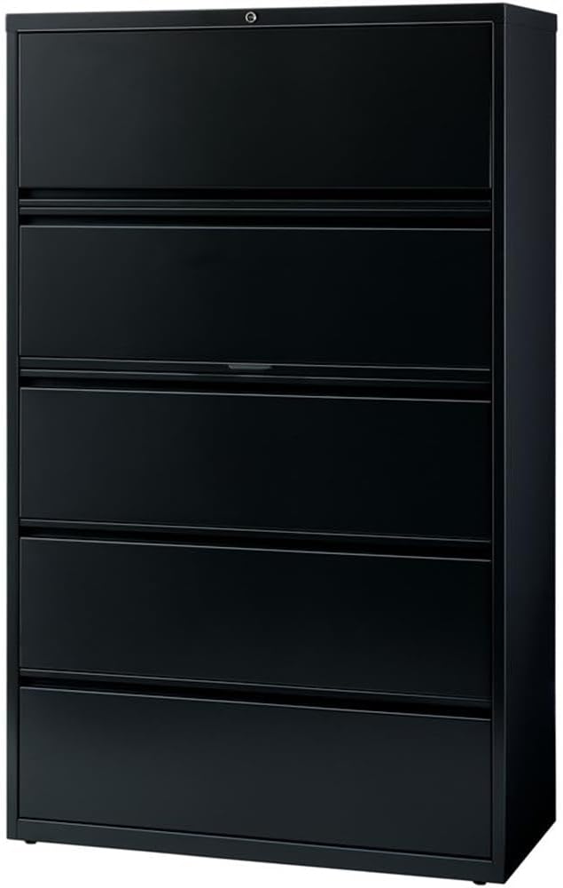 Pemberly Row 42-in Wide Metal 5 Drawer Lateral Filing Cabinet Black