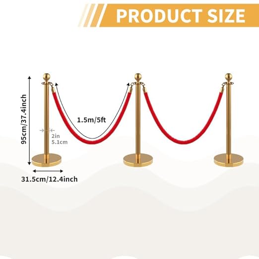 8Pcs Stainless Steel Stanchion Posts with 5ft Red Velvet Ropes - Crowd Control Barriers & Queue Line Kit with 26ft Red Carpet for Wedding, Party, Theater Supplies