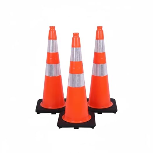 3 Pack 28" Inch Orange Traffic Safety Cones with Dual Reflective Collars - High Visibility Industrial Pylons Traffic Cones for Road, Parking Lots, Driving, Construction