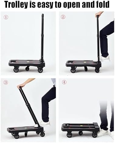 Heavy Duty Folding Hand Truck with 360° Rotating Wheels - Portable Trolley for Easy Luggage, Shopping & Cargo Transport - Space-Saving Design for Home & Travel Use