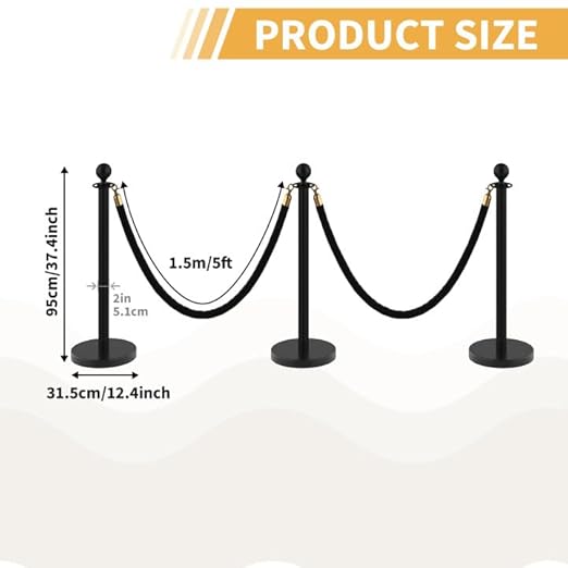 6Pcs Stanchions and Velvet Ropes, Black Stanchions with Retractable Belts, Crowd Control Barriers with Hollow Base, Red Carpet Ropes and Posts for Event & Party Supplies