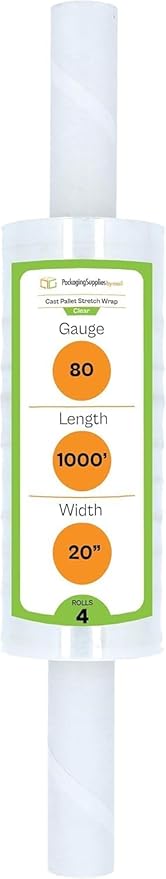 PSBM 4 Rolls 20 Inch x 1000 Feet 80 Gauge Stretch Film/Wrap with Handles, Heavy Duty Industrial Strength Up to 800% Ultimate Stretch, Clear Shrink Plastic Wrap for Moving, Packing, Shipping & Storage