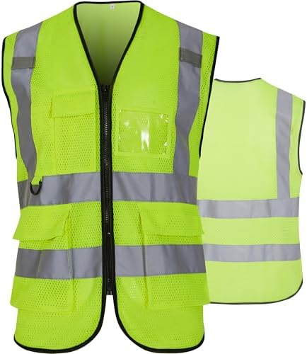 Reflective Safety Vest for Men Women 6 Pockets High Visibility Construction Work Vest, Class 2, Meets ANSI Standards