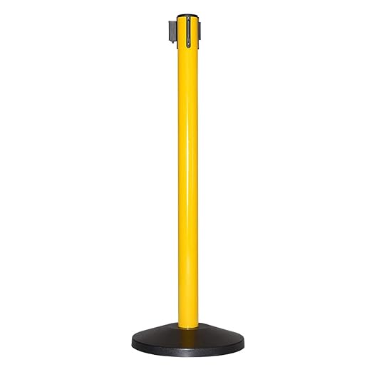 Crowd Control Warehouse CCW Series RBB-100 Set of 2 Stanchions with Retractable Belts - 11 Ft Black/Yellow Belt, Yellow Post - Line Dividers for Crowds Retractable Crowd Control Barriers