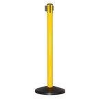 Crowd Control Warehouse CCW Series RBB-100 Set of 2 Stanchions with Retractable Belts - 11 Ft Black/Yellow Belt, Yellow Post - Line Dividers for Crowds Retractable Crowd Control Barriers