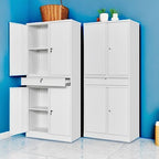 Letaya Metal Garage Storage Cabinet with Drawer,4 Door Tool Cabinet with Lock-2 Adjustable Shelves for Garage Home Office Utility Room (White)