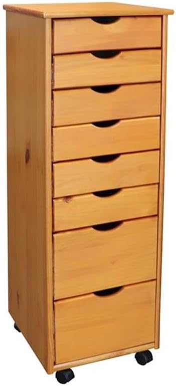 Pemberly Row Modern Solid Wood 6+2 Drawers Roll Utility Cart in Med Pine