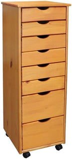 Pemberly Row Modern Solid Wood 6+2 Drawers Roll Utility Cart in Med Pine