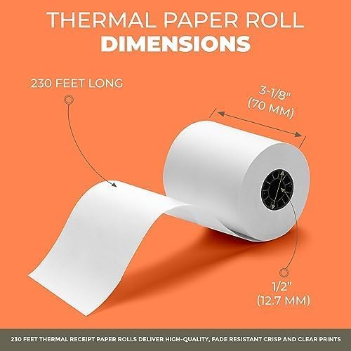 FRM 3 1/8 x 230 White Thermal Paper Receipt Rolls, Cash Register POS Receipt, POS Printer Paper, Fits All Credit Card Terminal, Receipt Paper, BPA Free
