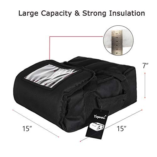 Pizza Bag, Thermal Pizza Delivery Bags Insulated Commercial Food Delivery Bag Pizza Boxes Professional Polyester Warmer Carrier for 3-12" or 3-14" (Black, 15"X15"X7")