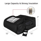 Pizza Bag, Thermal Pizza Delivery Bags Insulated Commercial Food Delivery Bag Pizza Boxes Professional Polyester Warmer Carrier for 3-12" or 3-14" (Black, 15"X15"X7")