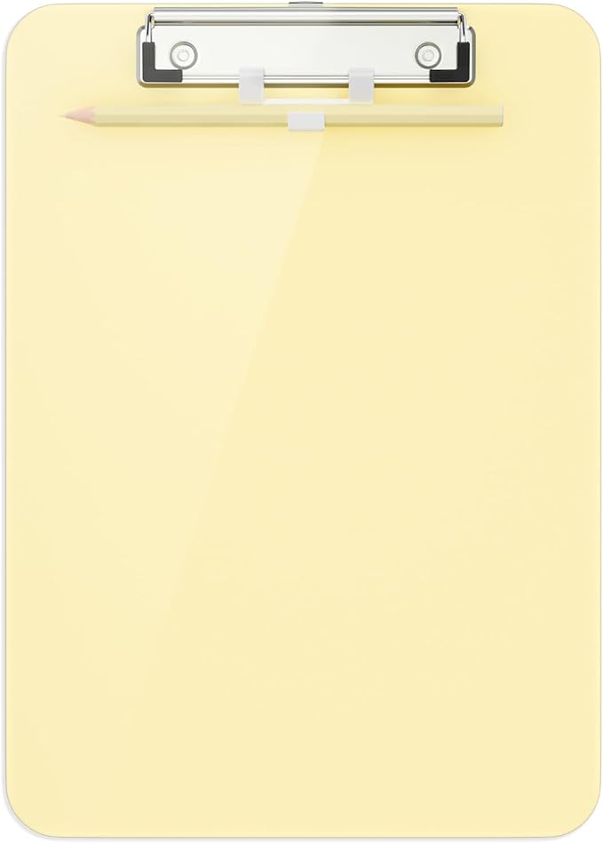 Hongri Plastic Clipboard with Pen Holder, Yellow 8.5x11 Letter Size Clip Board for Classroom, Office, Students, Nurses and Women, Low Profile Clip, Size 12.5 x 9 in