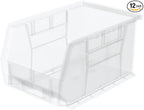 Akro-Mils 30237 AkroBins Plastic Storage Bins, Space-Saving Stackable Bins for Garage, Pantry, Craft Organization, 9-" x 6-" x 5-", Clear, 12-Pack