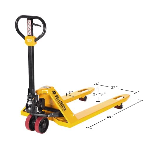 Global Industrial Industrial Duty Pallet Jack with 27" W x 48" L Forks, 5500 lb. Capacity, General Purpose Manual Pallet Truck for Warehouse, Manufacturing and Retail