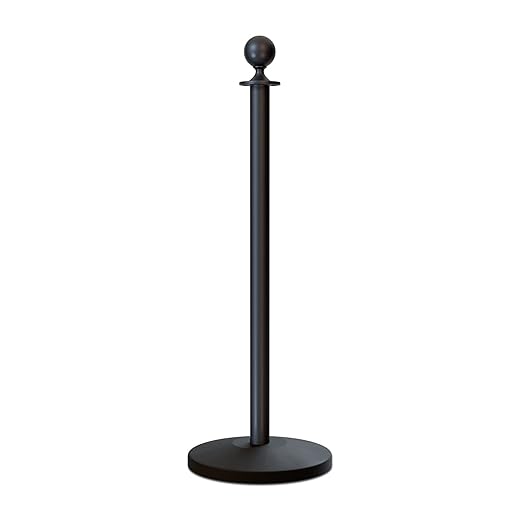 Montour Line Cline Post and Rope Stanchion Set - Elegant Black Design with Sloped Base and Ball Top - Includes (2) Posts