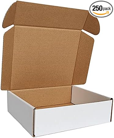 250 Pack 7x6x2'' Small Shipping Boxes, Corrugated Cardboard Mailers for Business, White (CM762-250)