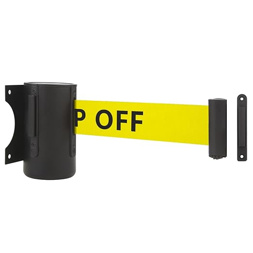 A-KARCK Wall Mount Retractable Belt 16 Foot, Crowd Control Wall Barrier with Steel Case Black and Yellow Belt with Danger - Keep Off