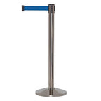 Crowd Control Warehouse CCW Series RBB-100 - Set of 2 Stanchion Retractable Belt Barriers - 11 Foot Blue Belt, Polished Stainless Steel Post - Easy Assembly