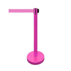 VIP Crowd Control Retractable Belt Stanchion Queue Safety Barrier Set, 36" Ht, 78" Belt + Wall Bracket (6 Magenta Pink Posts Pink Belt + SFrame + WBracket)