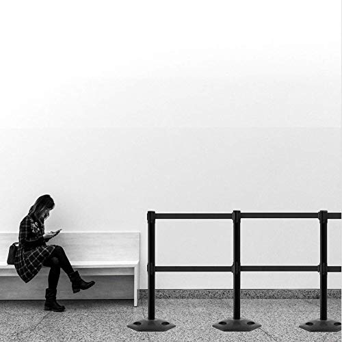 CCW Series WBB-200D - Set of 2 Retractable Dual Belt Barrier Stanchion, Heavy Duty Rubber Base, Black Post (11 Foot Belt, Red with"Danger - Keep Out" White Letters Belt)