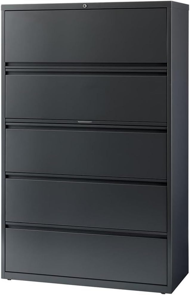 Pemberly Row 42-in Wide Metal 5 Drawer Lateral Filing Cabinet Charcoal