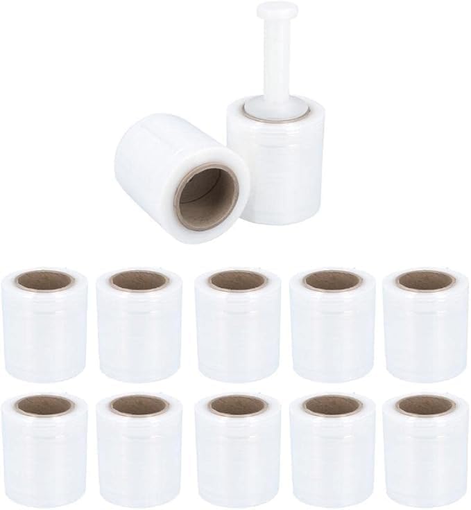 Mini Stretch Wrap for Packing with Handles, 12 Pack, 5 Inch x 1000 Feet, 50 Gauge Durable Clear Plastic wrap for Moving, Packing wrap Plastic roll Also a Furniture Wrap