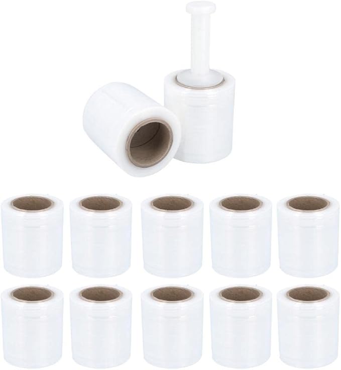 PSBM 900 Rolls 5 Inch x 1000 Feet Mini Stretch Film/Wrap with Plastic Handle, Industrial Strength Clear Shrink Plastic Wrap for Moving, Packing, Shipping, Bundling & Storage