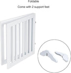 unipaws 24”H Free Standing Pet Gate for Dog Cat, Wooden Dog Gates for Doorway, Stairs, Step Over Foldable Pet Fence for The House, Expandable Doggy Barrier, Indoor Use, White