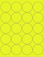 Pack of 25 Sheets, 8-1/2 x 11" Fluorescent Labels for Laser & Inkjet Printer (Yellow Fluorescent, 2" Round - 20 Per Page, 500 Labels)