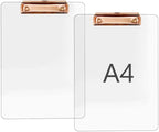 JIARI 4 Pack Clear Acrylic Office Clipboard A4 Letter Size 8.6" x 12.2" (Rose Gold 4 Pack)