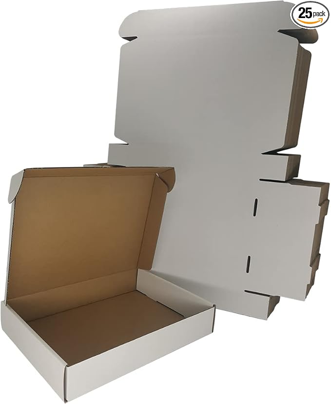 11.125x8.625x2'' Shipping Boxes 25 Pack, White Corrugated Cardboard Mailers for Mailing Packaging Small Business (W1182-25)