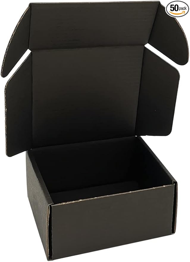 50 Pack 4x4x2'' Small Shipping Boxes, Corrugated Cardboard Mailers for Business, Black (CM442B)
