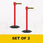 Montour Line MSR760 Set of 2 Retractable Belt Barrier Stanchion, Rubber Base, Red Post (35 ft Yellow Belt)