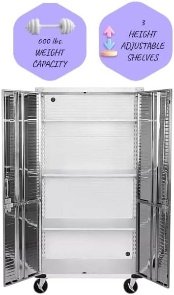 Heavy Duty Storage Solid Stainless Steel Cabinet with Lockable, Adjustable Shelf, Metal Garage Organizer (White, 36" W x 18" D x 72" H)